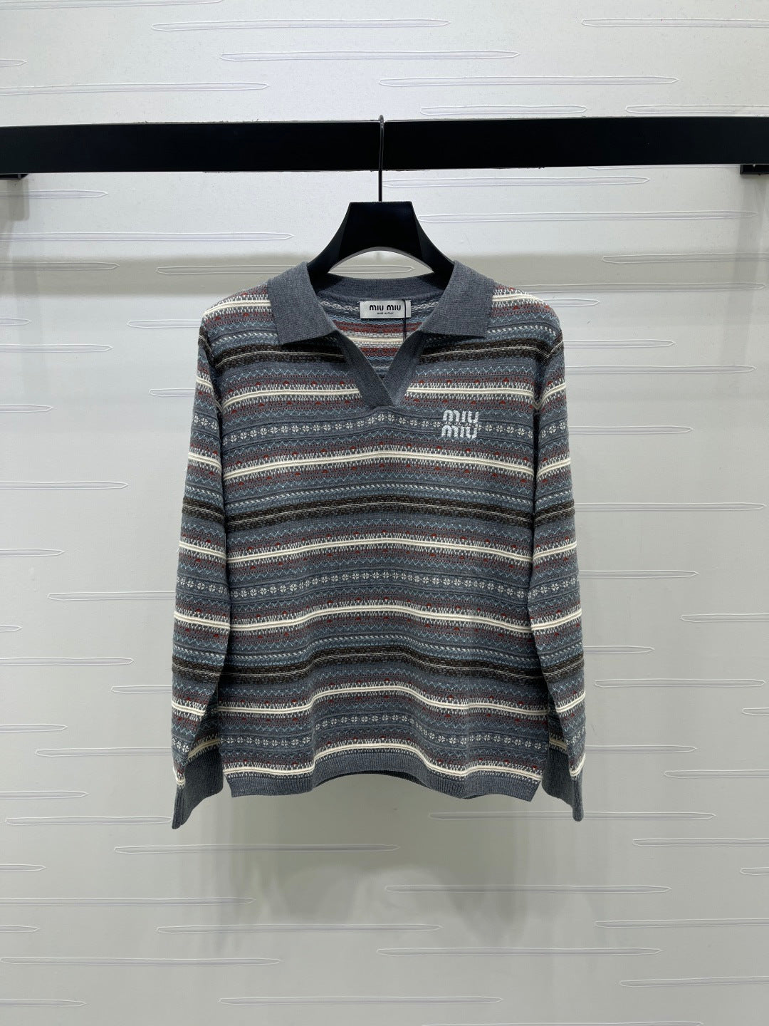 Miu 26s Striped Collar Knit Long Sleeve Wool 423879