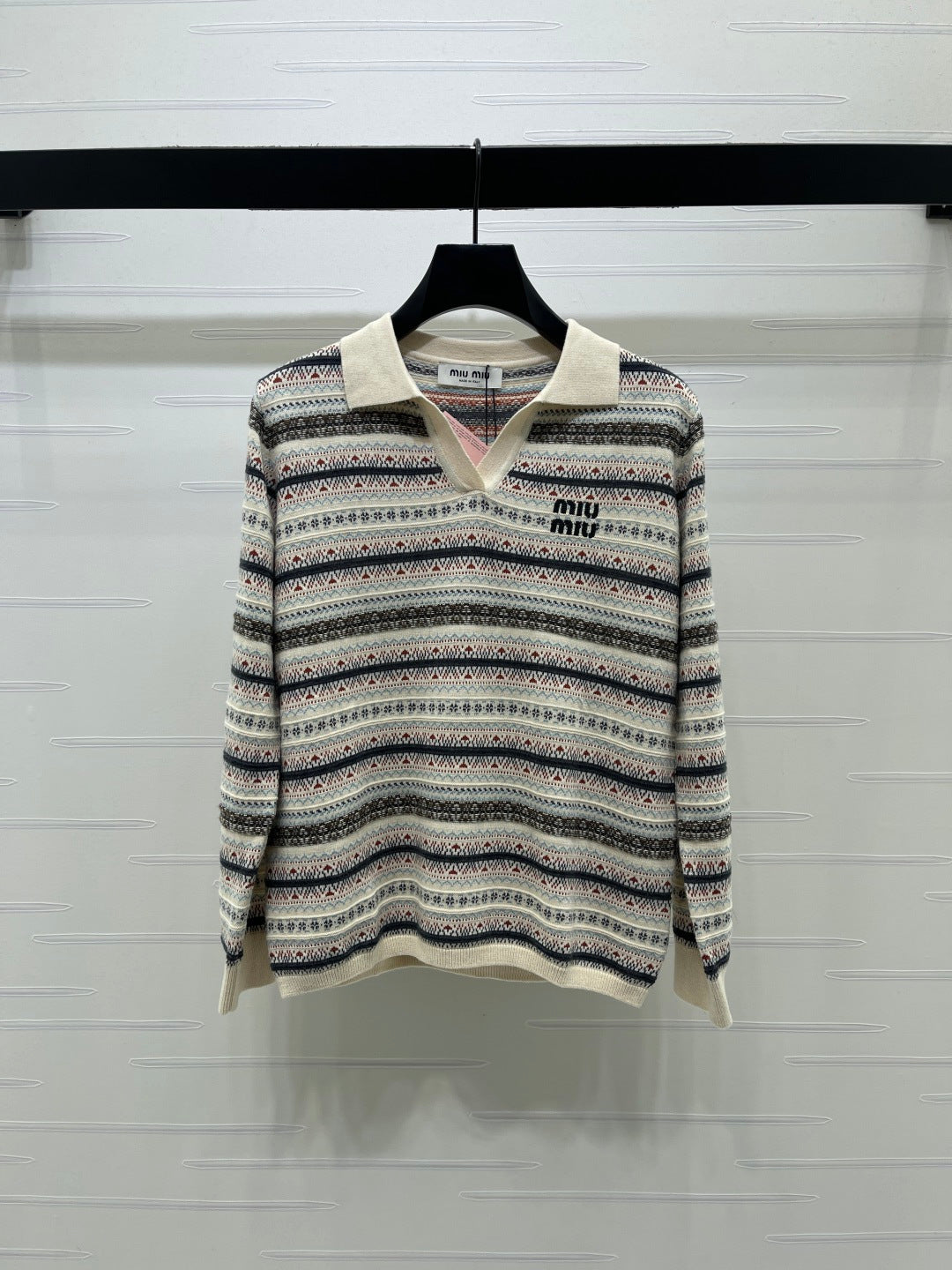 Miu 26s Striped Collar Knit Long Sleeve Wool 423879