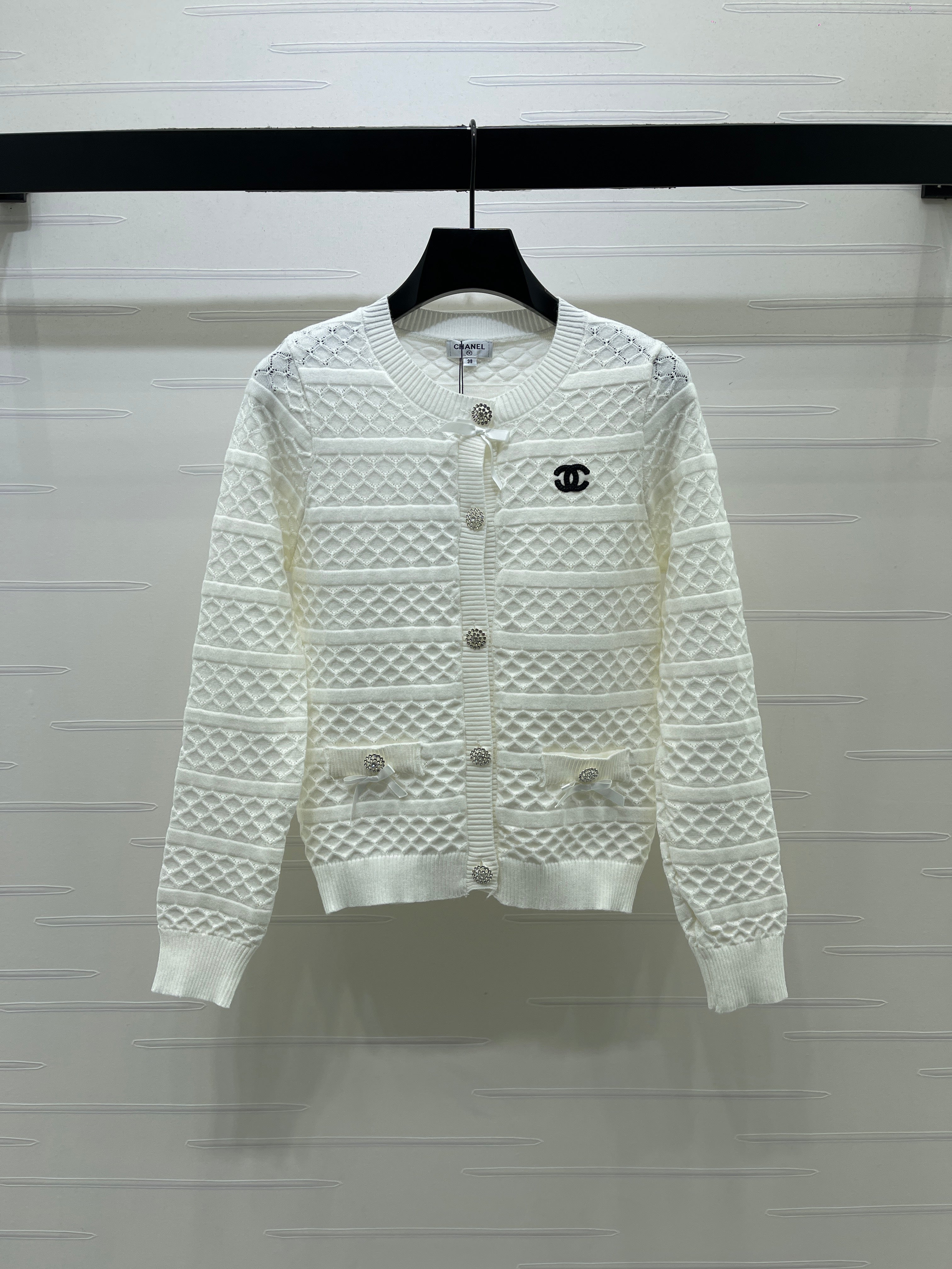 CC 2026 Ribbon Cardigan Black And White Wool 427250