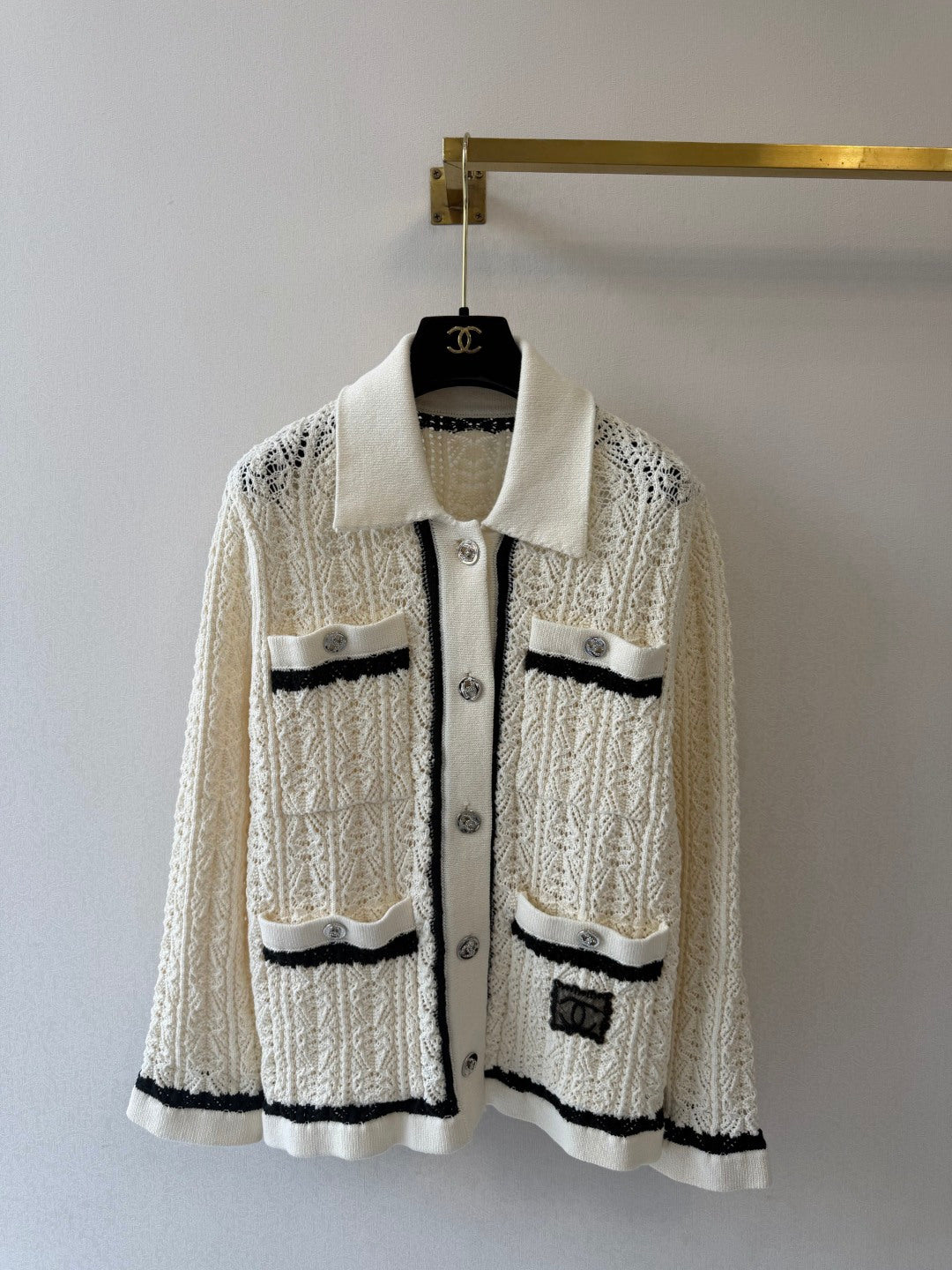 CC 26s Open Knit Cardigan Cotton Blend Contrast Trim 441884