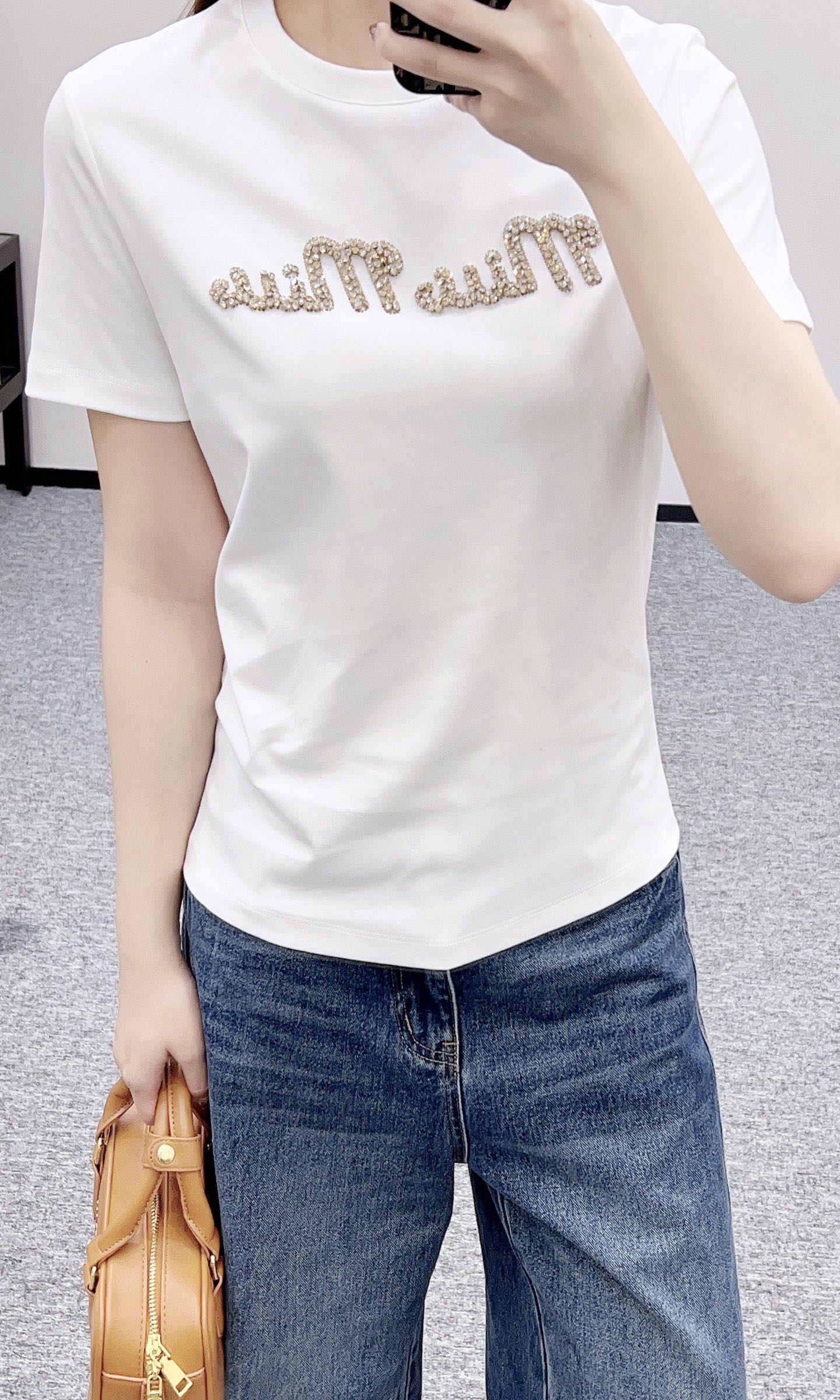 Miu SS26 Crystal Logo T-shirt Cotton 351332