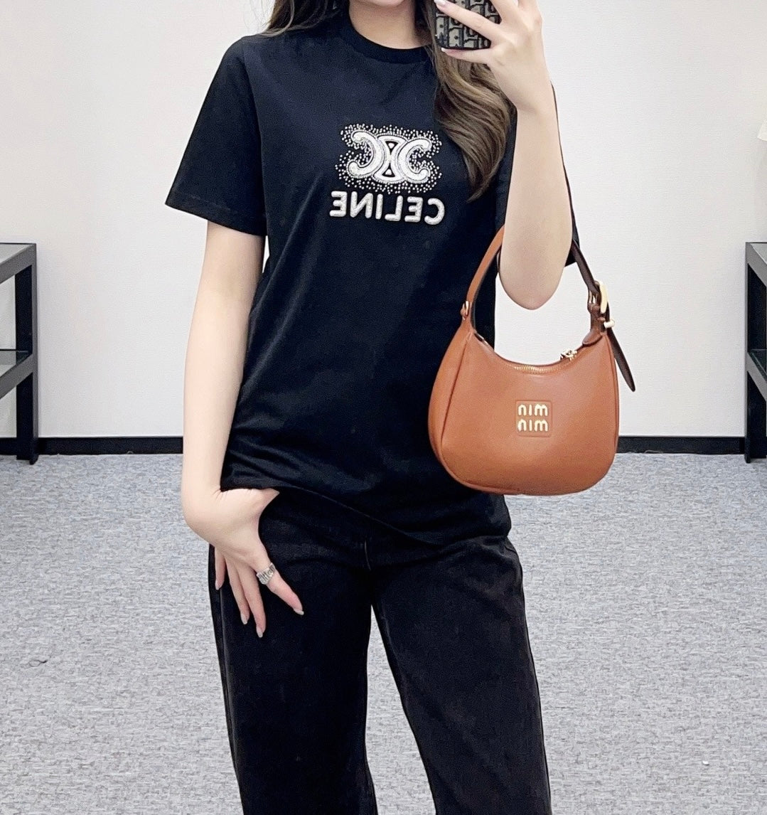 Celine Triomphe Embroidered T-shirt Cotton 351314