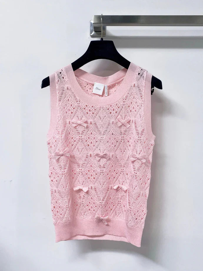 CD 2026 Knit Vest Decorative Bow Pattern Cotton 479899