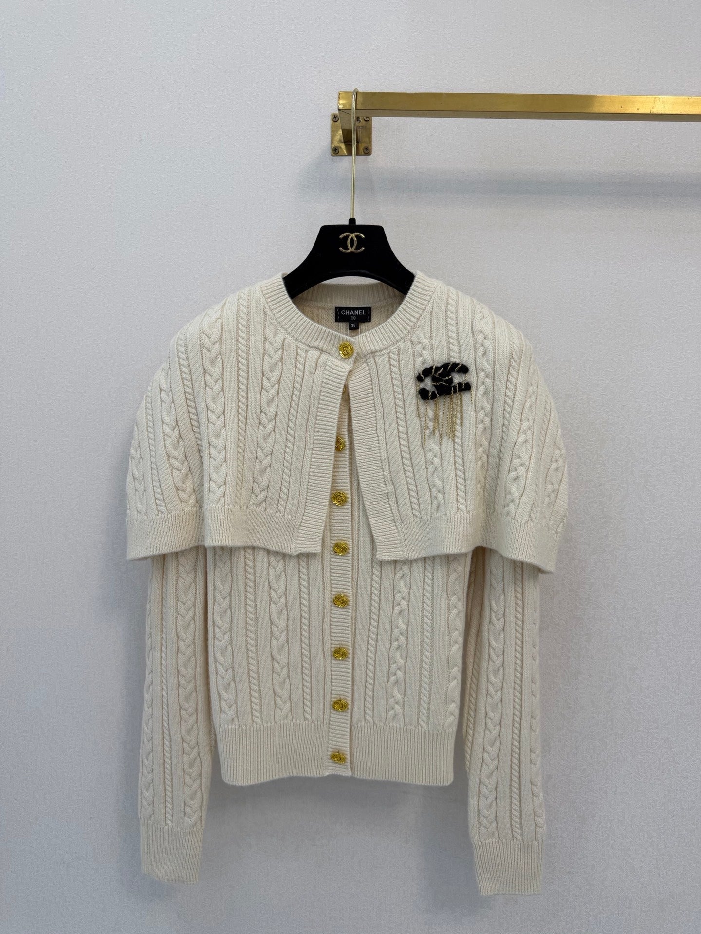 CC 26s Cape Detail Cable Knit Cardigan Cashmere 450974