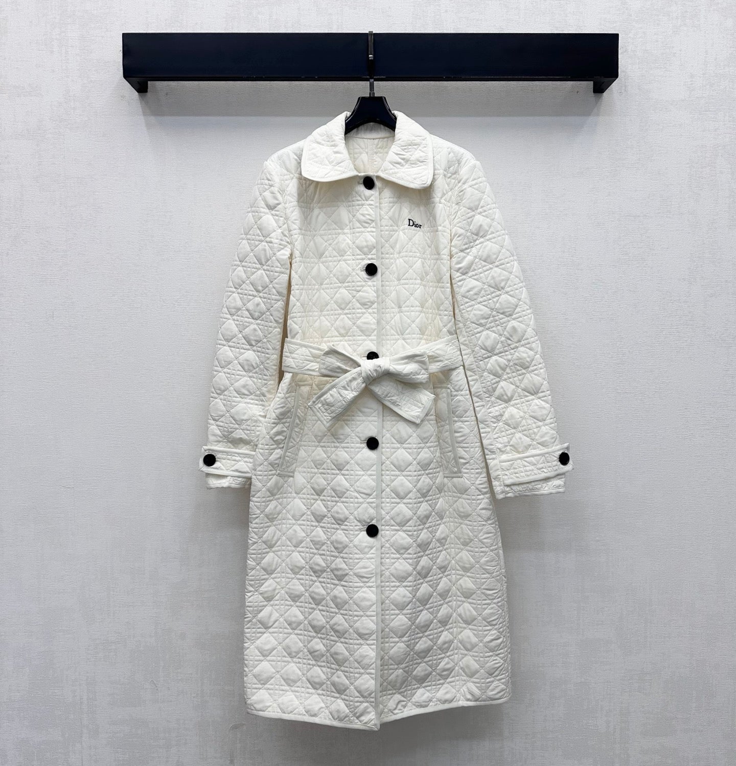 CD 26s Cannage Quilted Long Coat Belted Cotton 427532