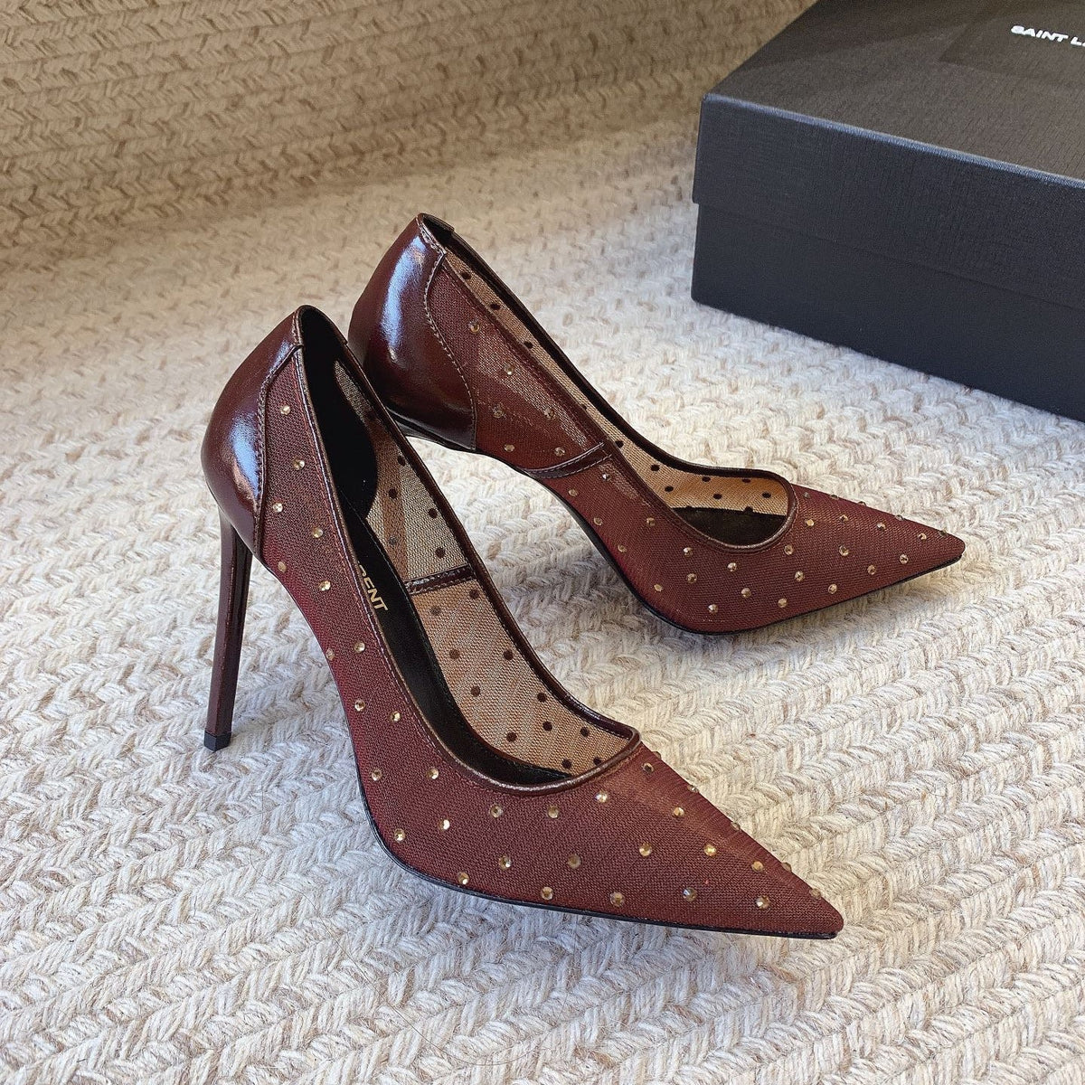 NORMA PUMPS IN CHESTNUT MESH ATTACHED CRYSTALS – Jewslady