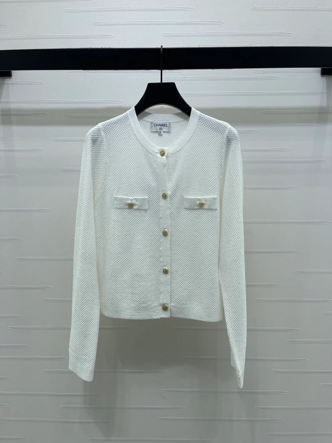 Chanel 2026 Sequined Crew Neck Knit Cardigan Silk Wool