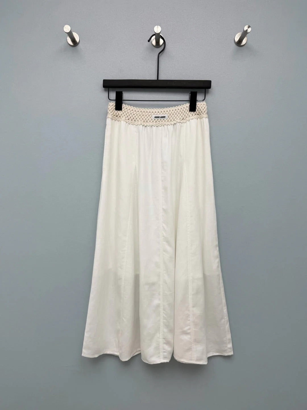 Miu 2026 Midi Skirt with Crocheted Waistband Cotton Tencel 392402