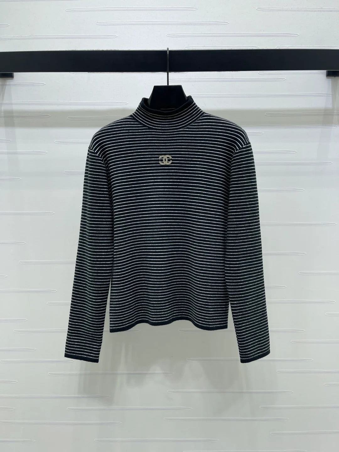 Chanel 2026 Striped Turtleneck Long Sleeve Sweater Wool