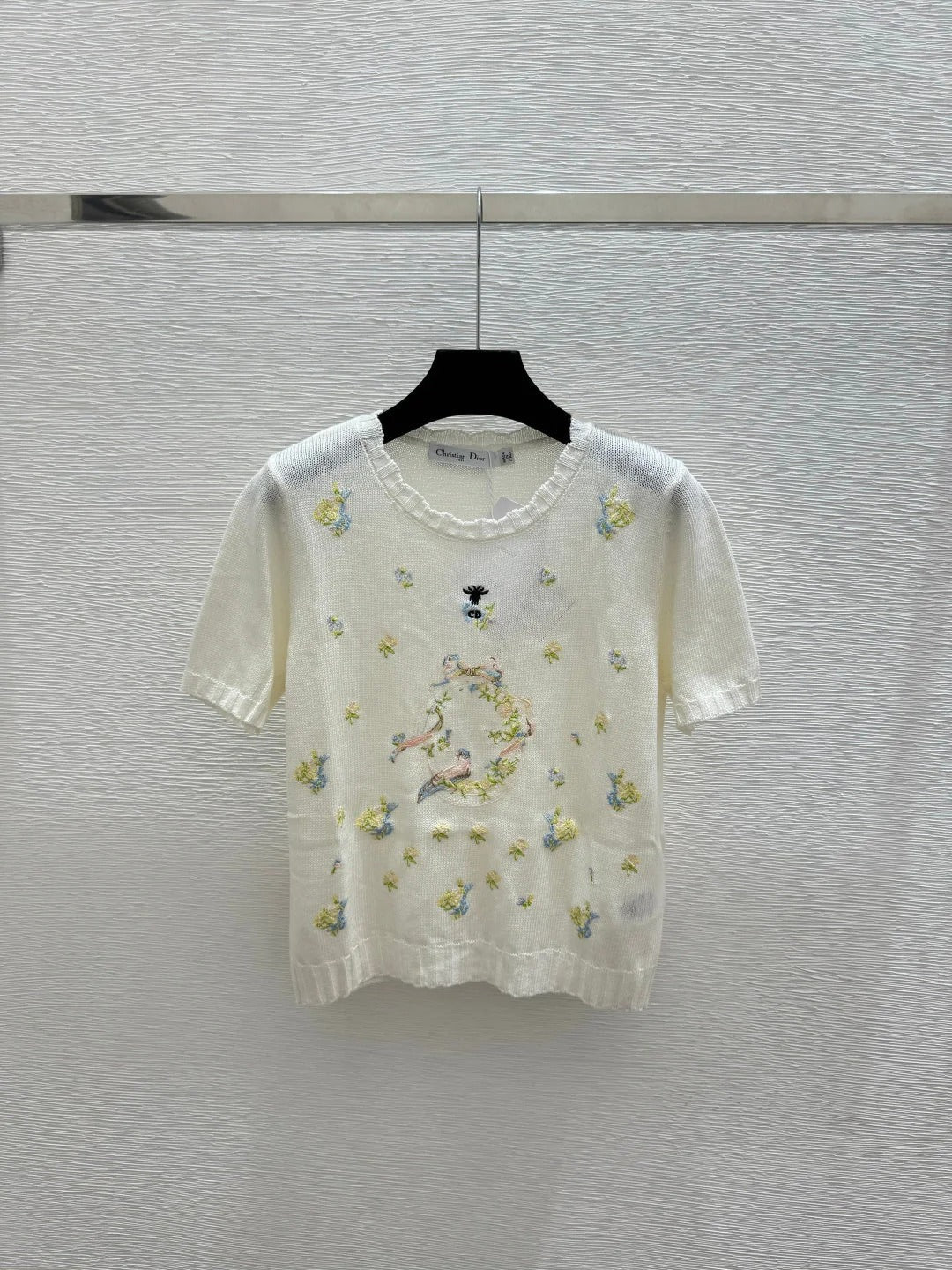CD 2026 Floral Embroidered Knit Short-sleeved Top Wool 392593
