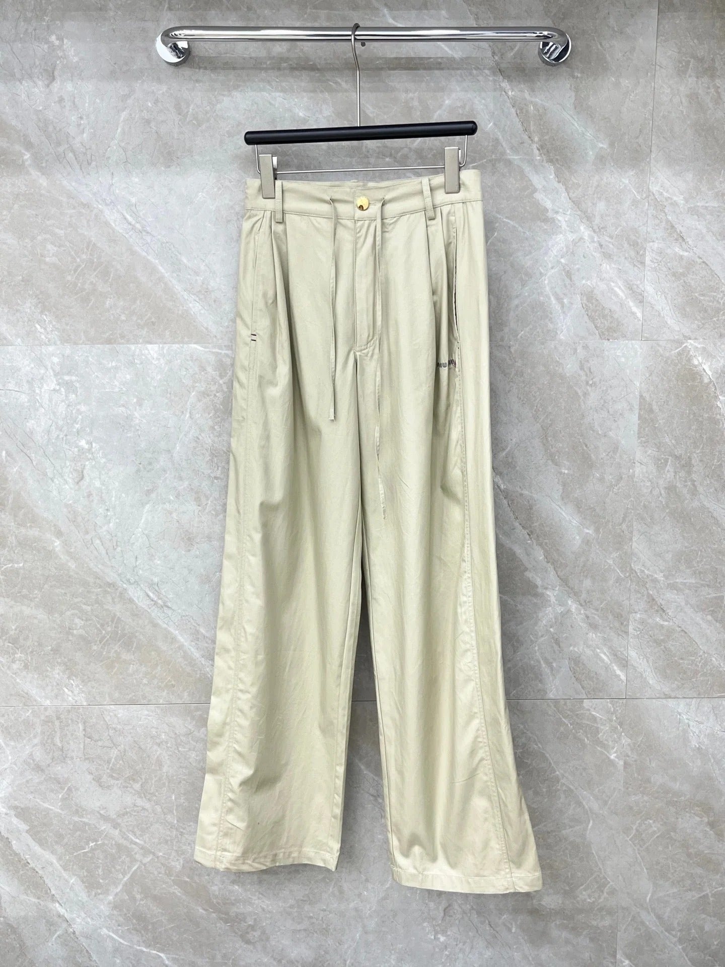 Miumiu 2026 Drawstring Pant White and Beige Nylon Fabric