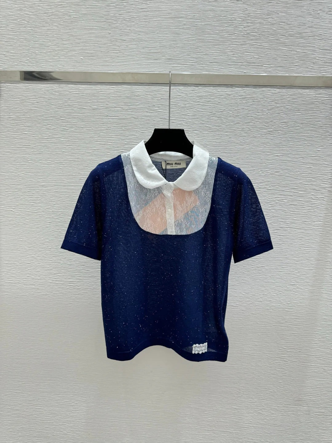 Miu 2026 Collared Knitted Short-Sleeve T-Shirt Tencel Nylon 441849