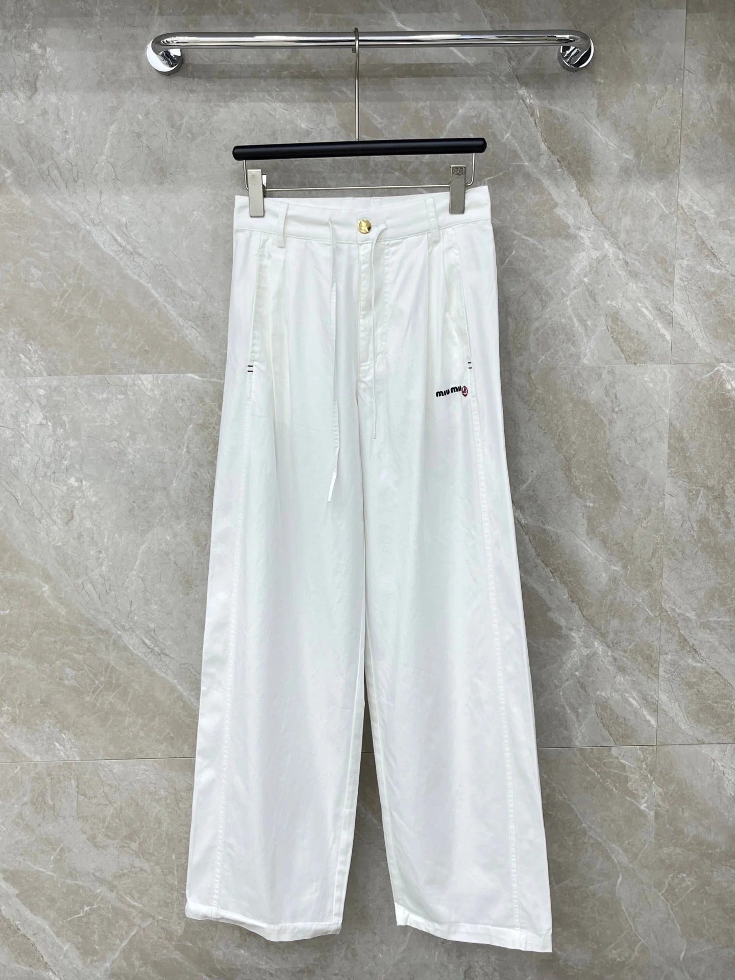 Miumiu 2026 Drawstring Pant White and Beige Nylon Fabric