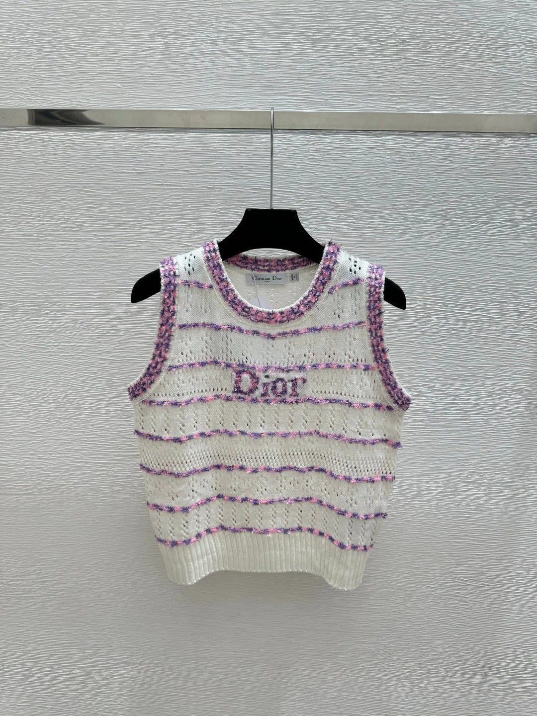 CD 2026 Hollow-Out Crew Neck Knitted Vest Wool 412623