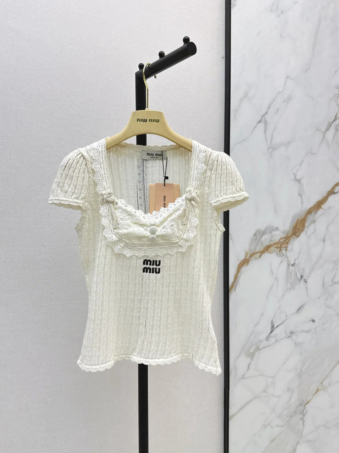 Miu 2026 Slim-fit Short-sleeved Knit Top Cotton 445784