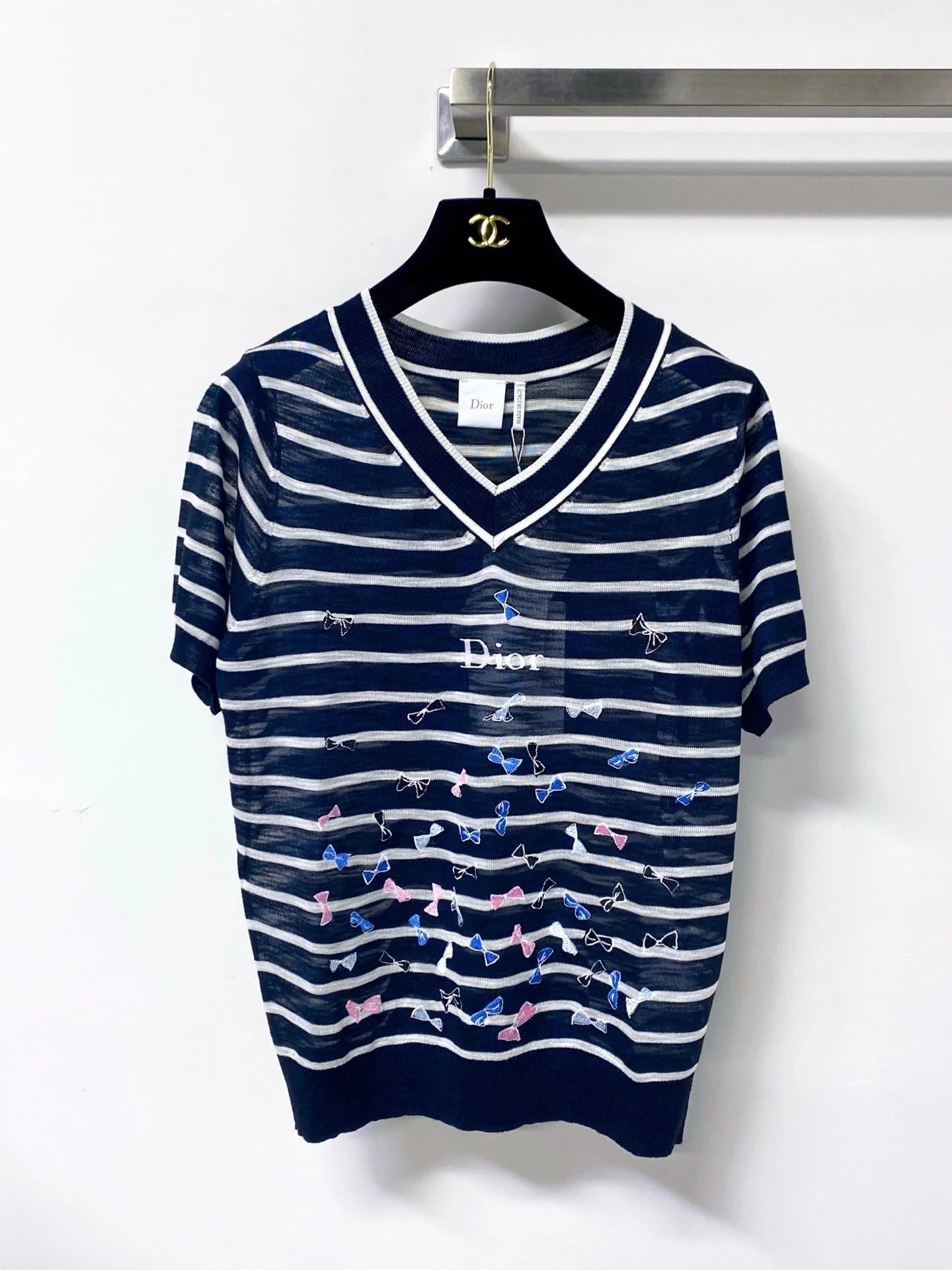 CD 2026 Striped V-neck Short-Sleeve Shirt Viscosa 487999