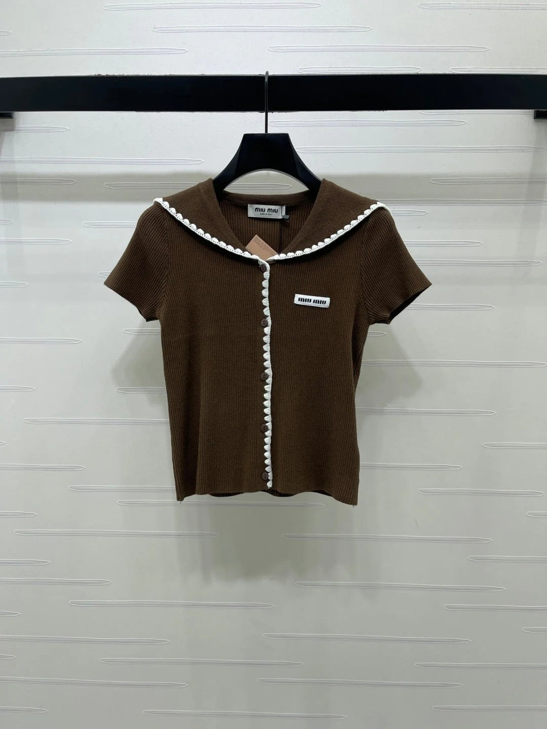 Miu 2026 Shawl-style Knitted Short-sleeved Cardigan Wool 395726