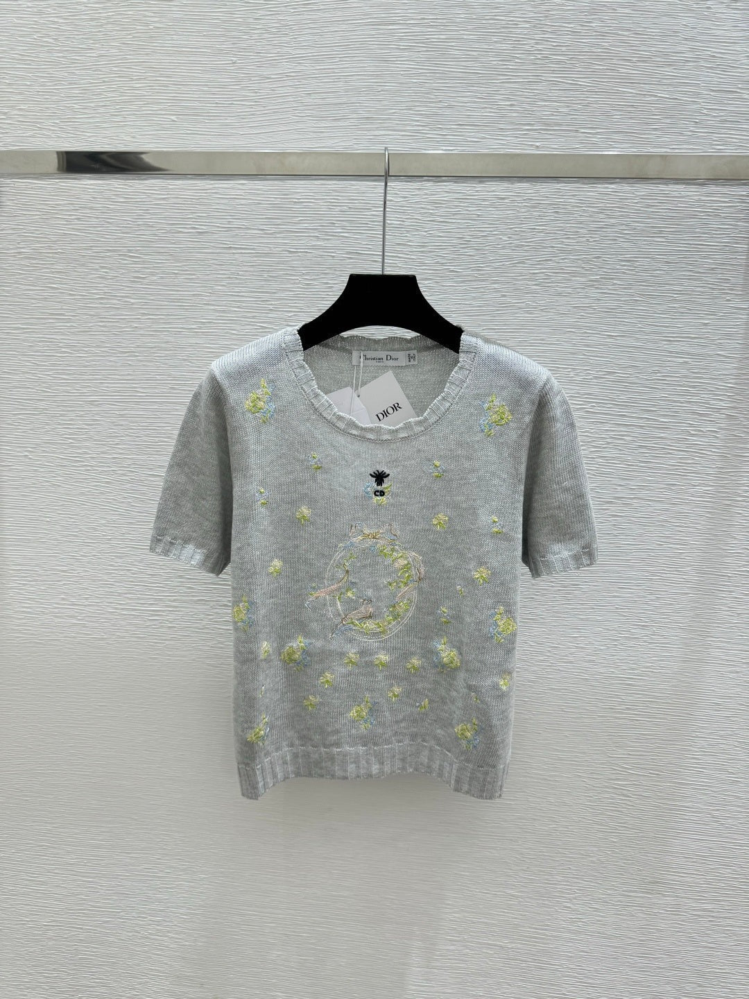 CD 2026 Floral Embroidered Knit Short-sleeved Top Wool 392593