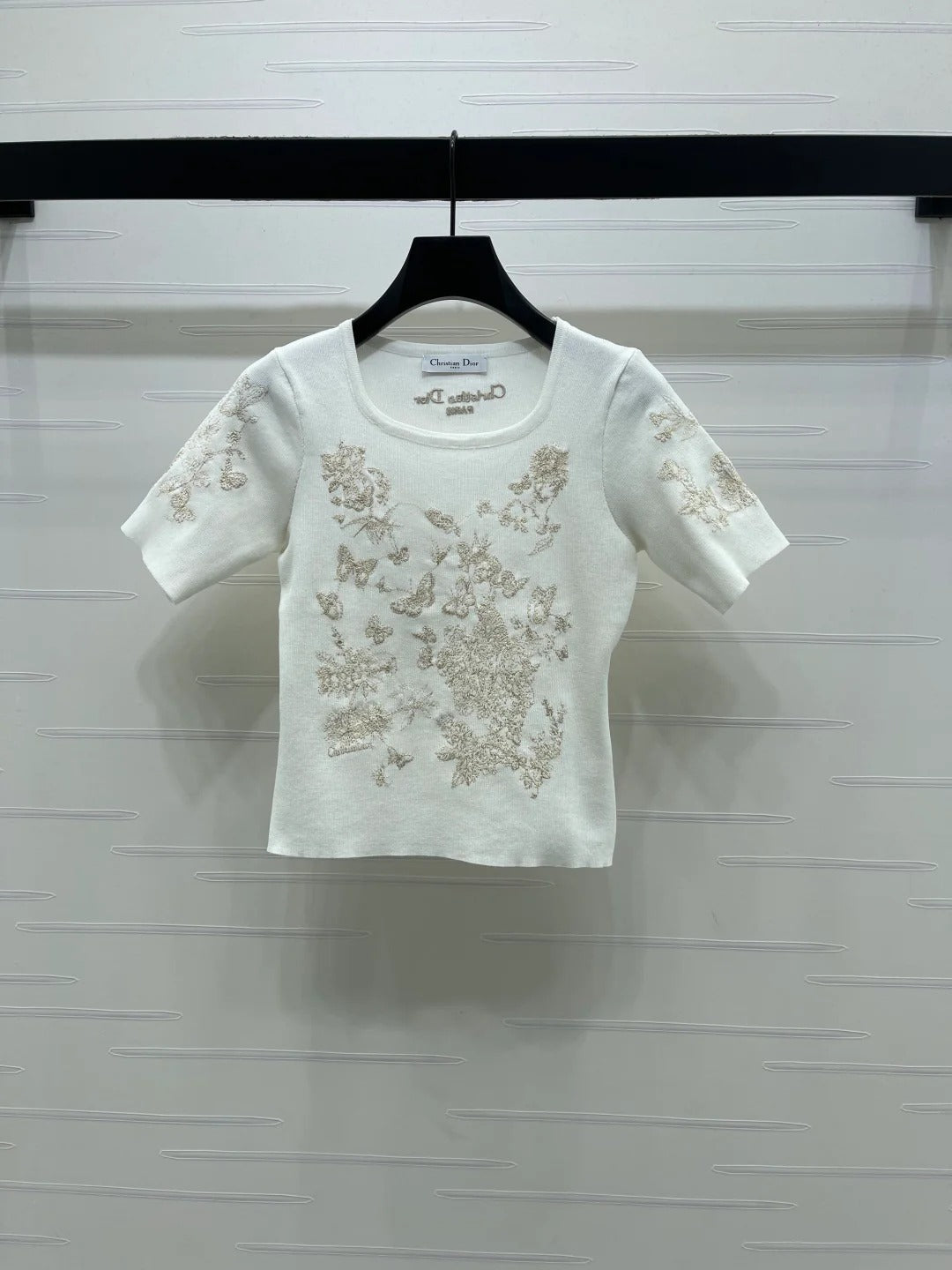 Dior 2026 Butterfly Square Neck Knit Short-sleeved Top Wool