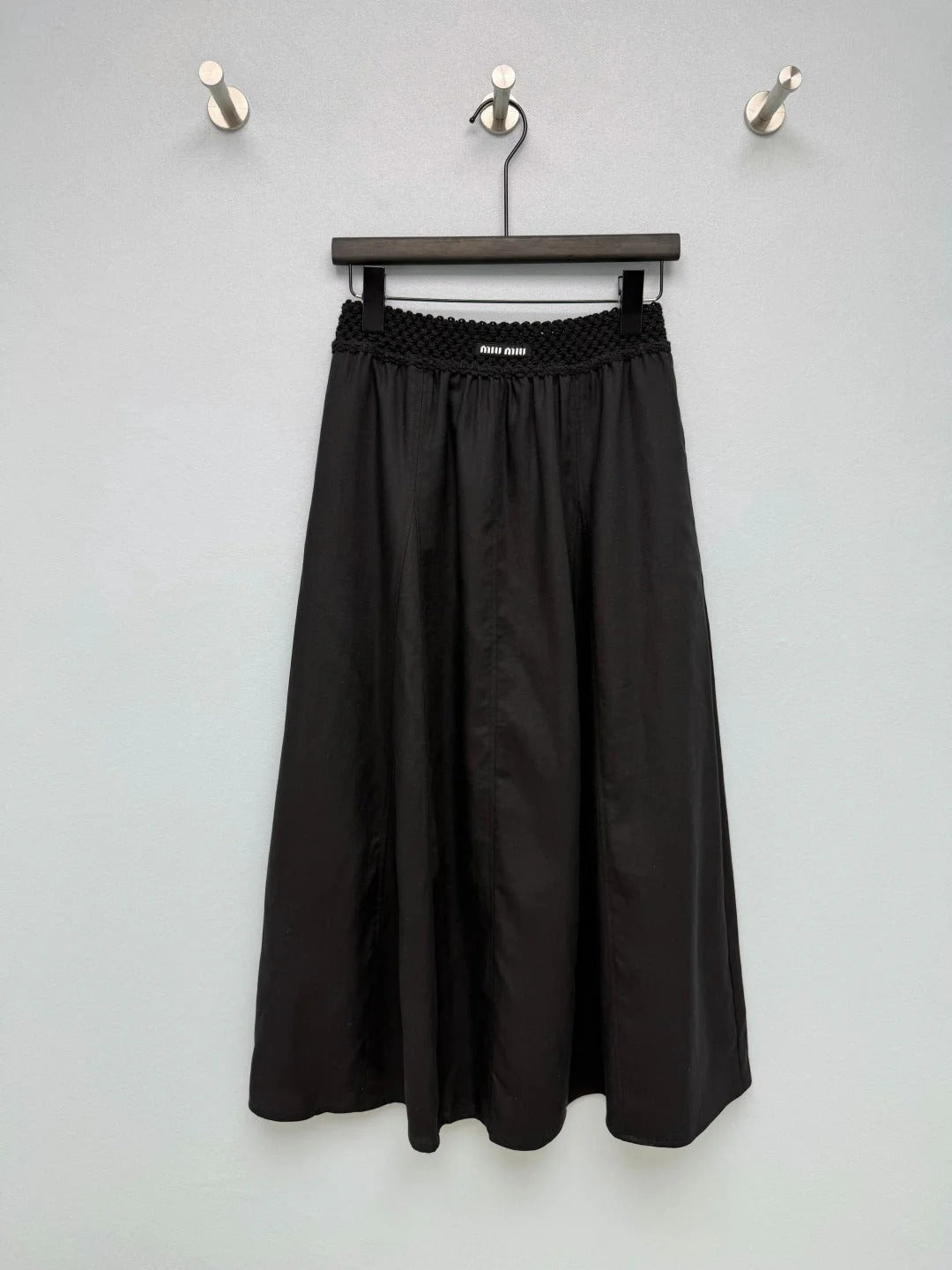 Miu 2026 Midi Skirt with Crocheted Waistband Cotton Tencel 392402