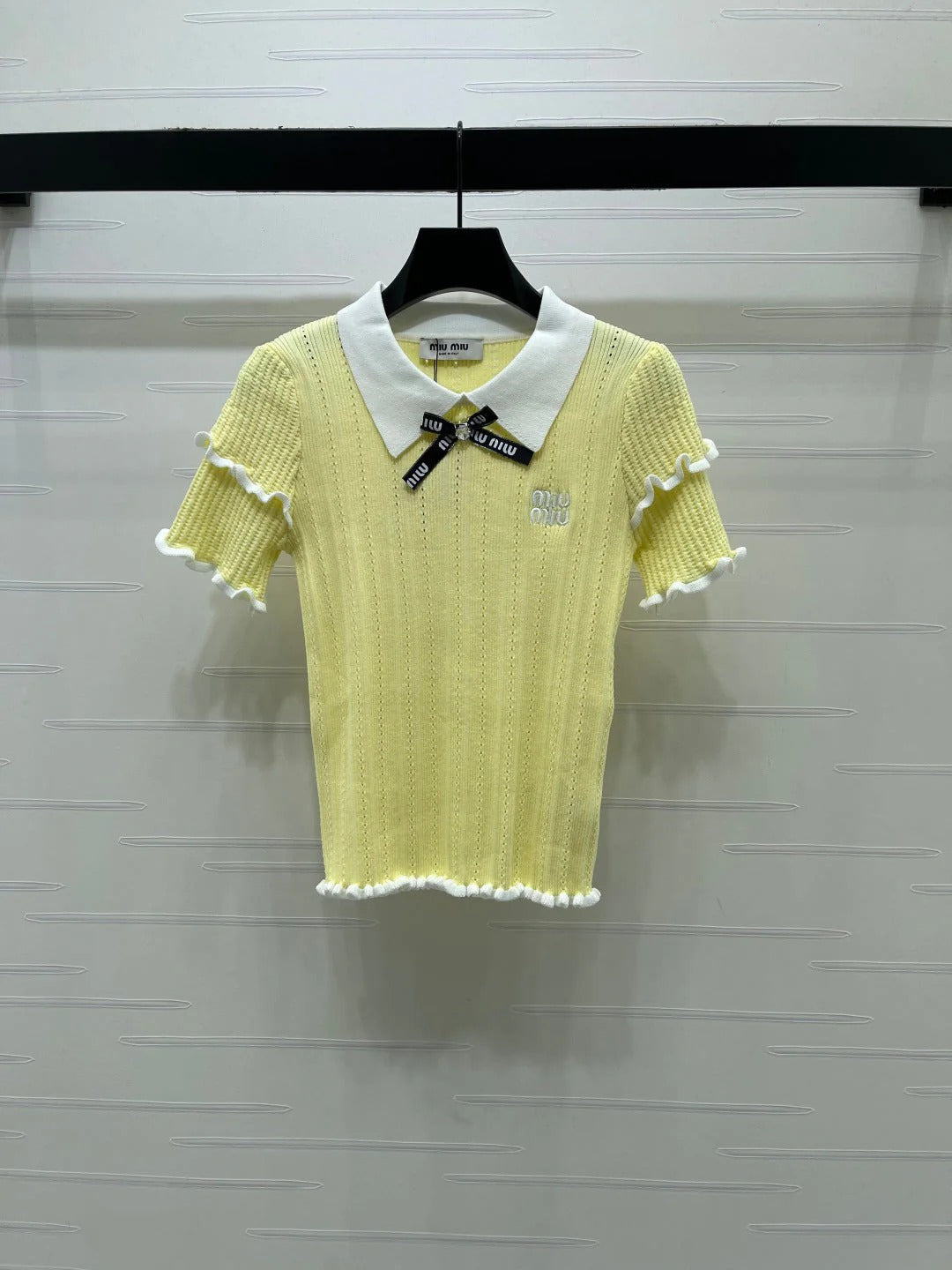 Miu 2026 Knitted Polo Shirt With Black Bow Wool Cashmere 414394