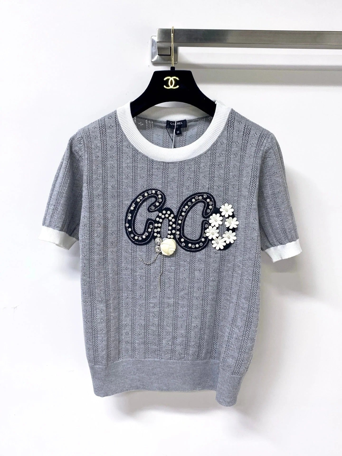 CC 2026 Short-Sleeved Shirt Embellished Floral Mercerized Wool 419403