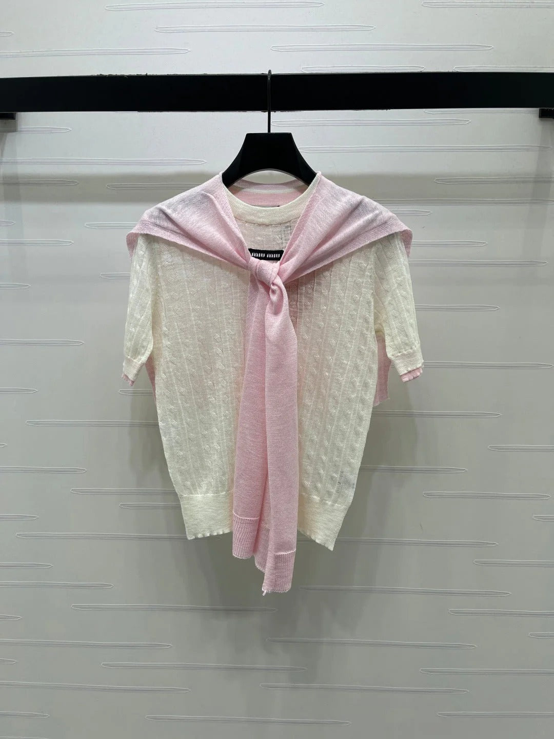Miu 2026 Shawl Striped Knit Short Sleeve Tencel 397433