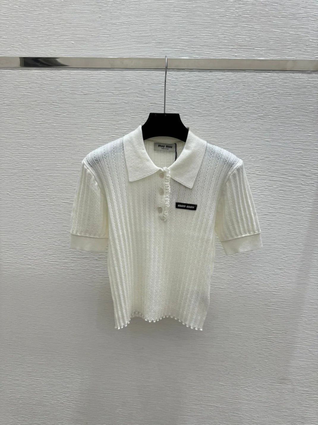 Miu 2026 Collared Knit Short-Sleeve Shirt Wool 516815