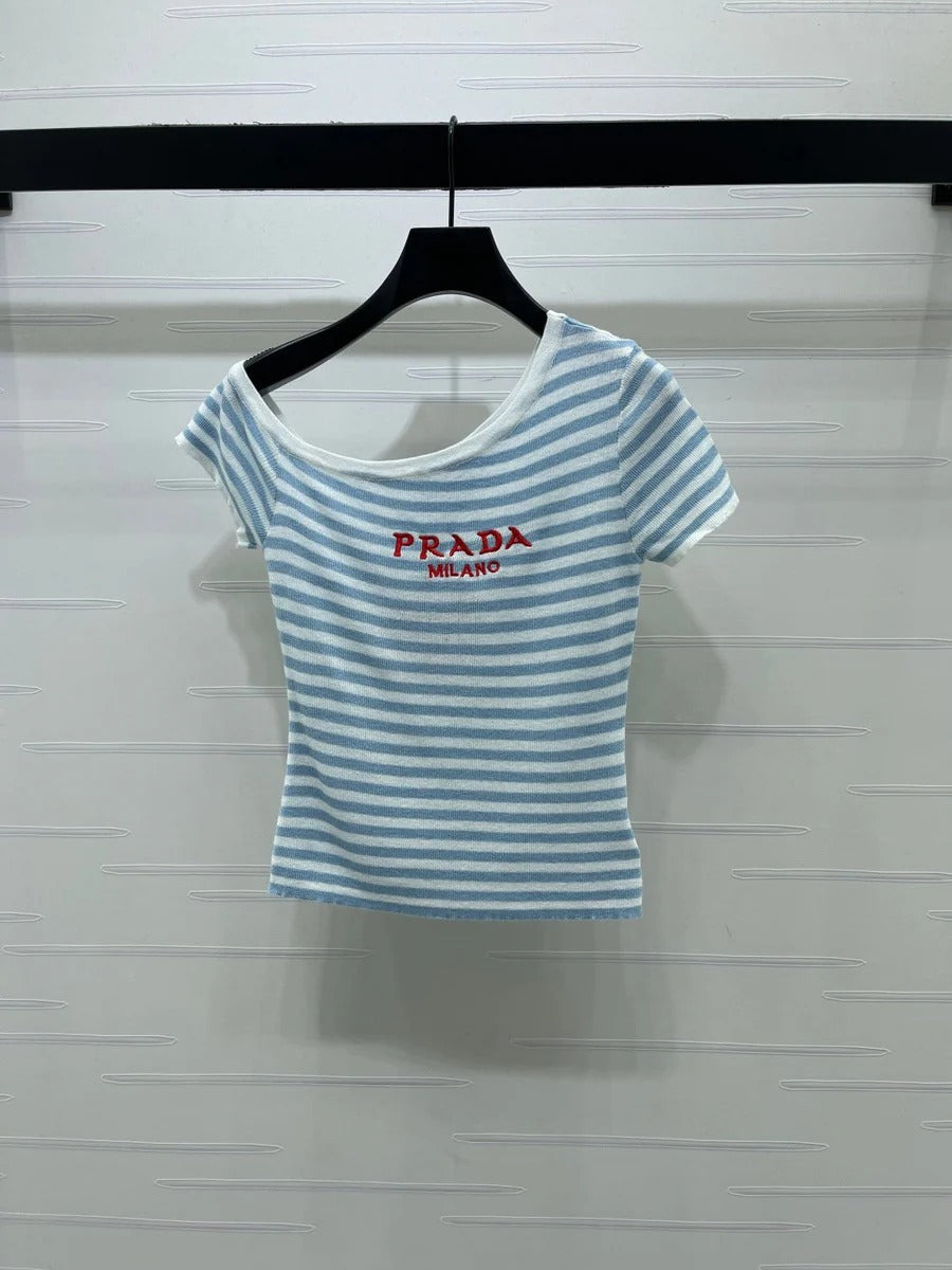 Pra 2026 One-shoulder Knit Short-sleeved Top Cotton 391450