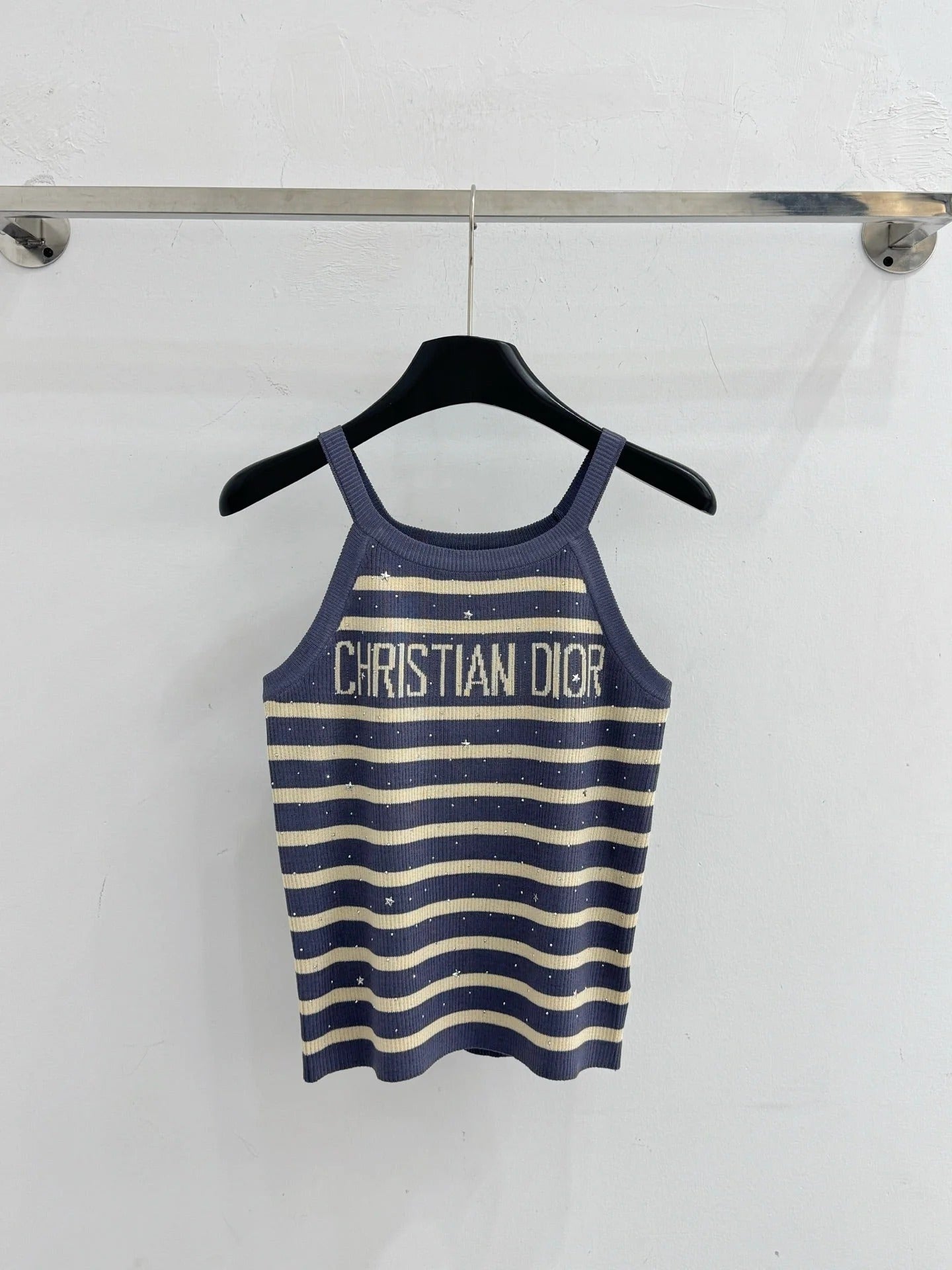 CD 2026 Striped Rhinestone Letter Knit Camisole Wool 455360