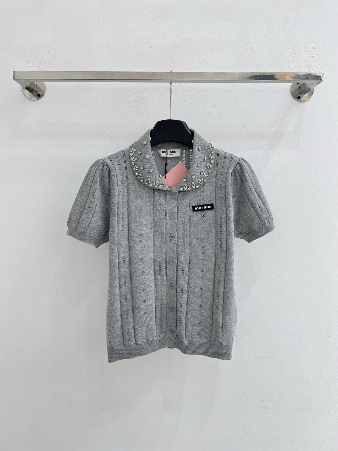 Miu 2026 Shirt With Rhinestone Embellishments Collar Wool 521193