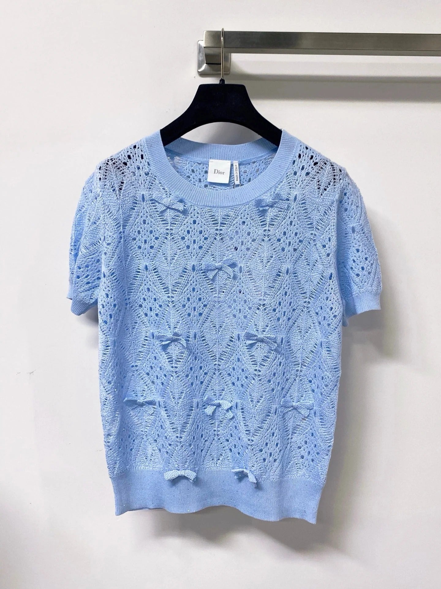 CD 2026 Openwork Lace Knit Short-Sleeve Top Bow Details 479896