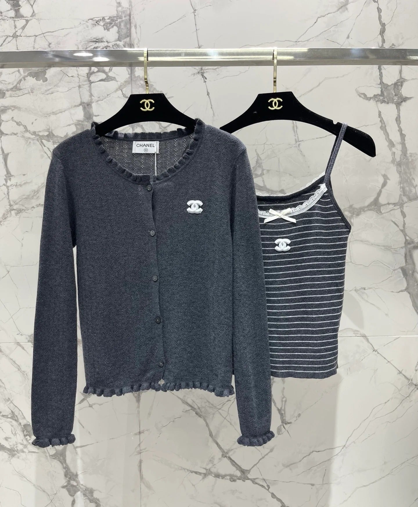 Chanel 2026 Striped Knitwear Two-Piece Set Wool